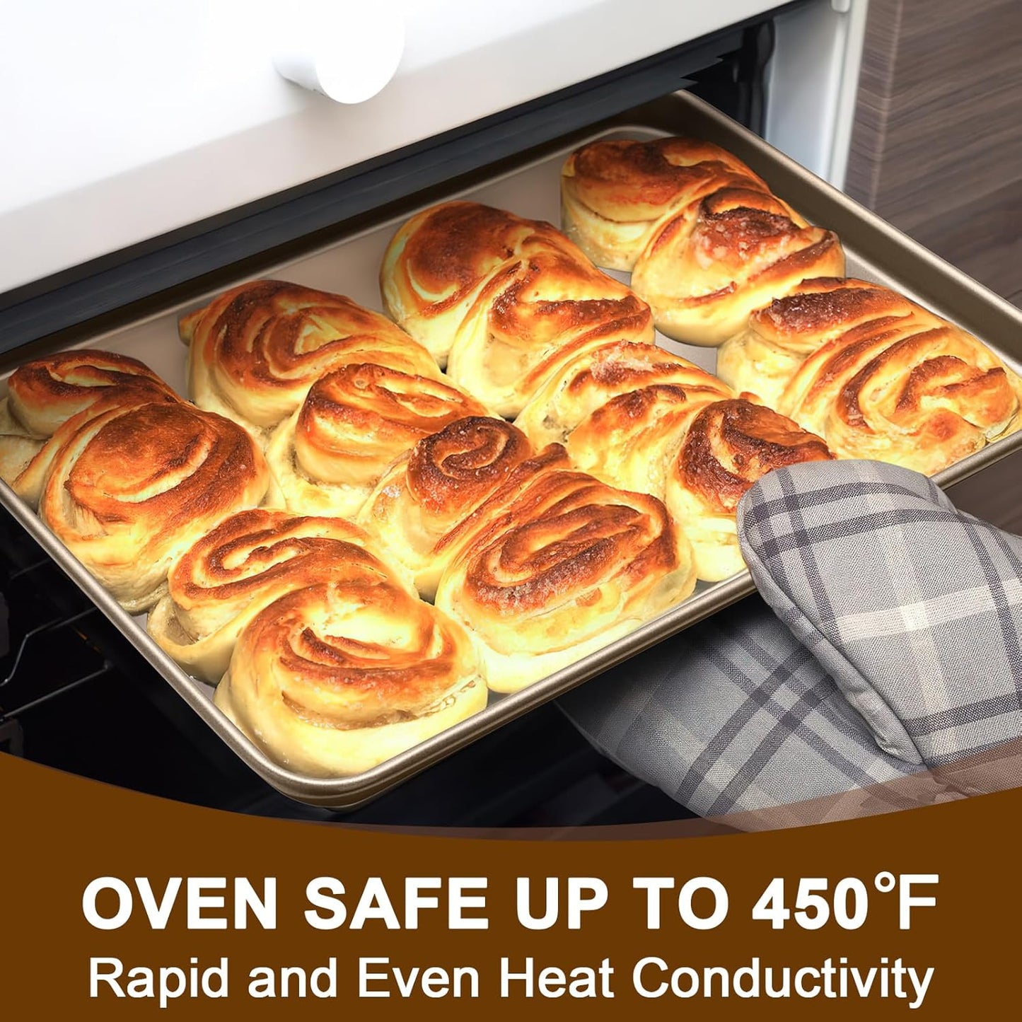 Baking Sheet Pan Set of 2, Wildone Commercial Cookie Sheets for Baking, Nonstick Carbon Steel Oven Tray Half Sheet Pan 17.5x12 Inch, Heavy Duty & Easy Clean