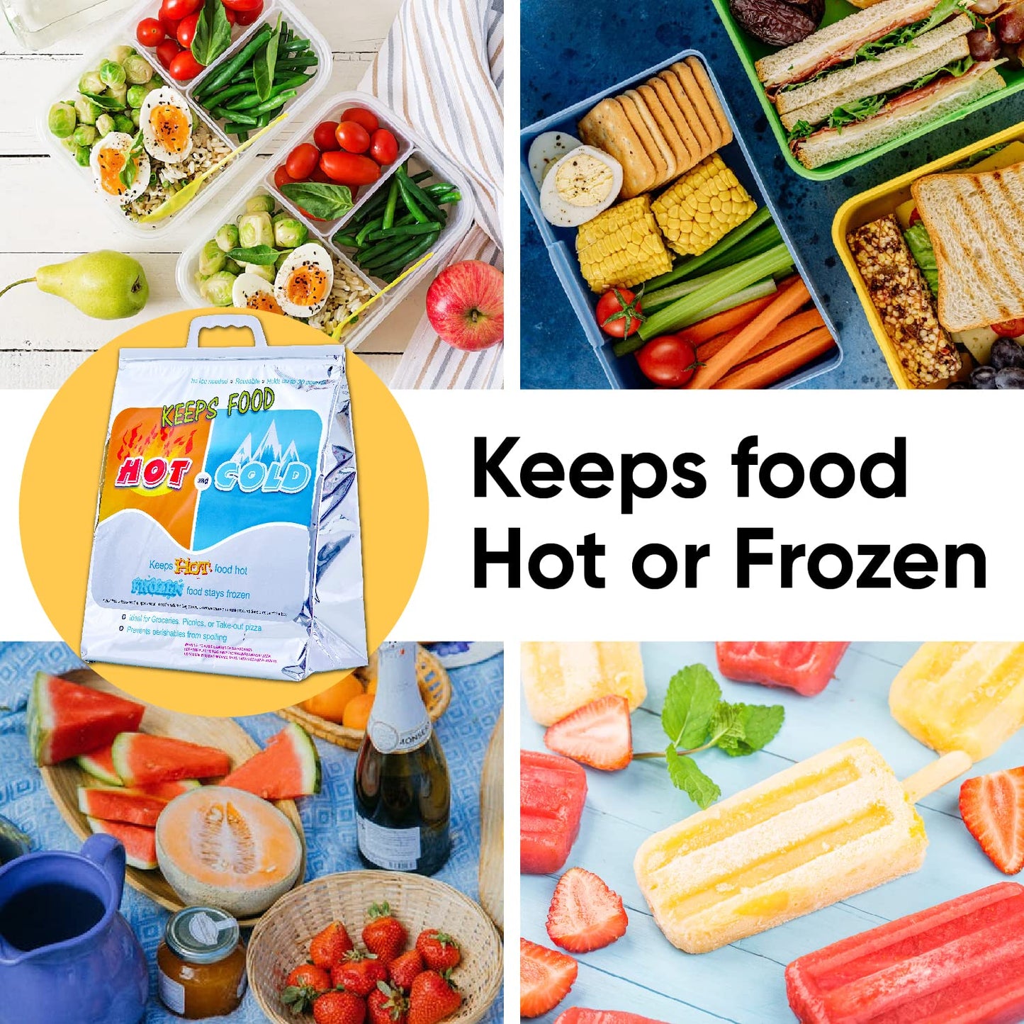 Superio Hot and Cold Insulated Bags for Food Delivery, Grocery Shopping Bags, Food Storage for Hot and Frozen Food for Travel, Disposable Cooler Bag, Reinforced Thermal Lunch Bag (2, 16"x19.25")