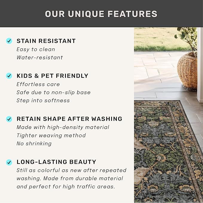 Floral Kitchen Runners - 2x6 Runner Rug for Hallway Bathroom Laundry Room Bedroom Beside Bed Entryway, Boho Birds Leaves Patterned Non Slip Low Pile Washable Rugs