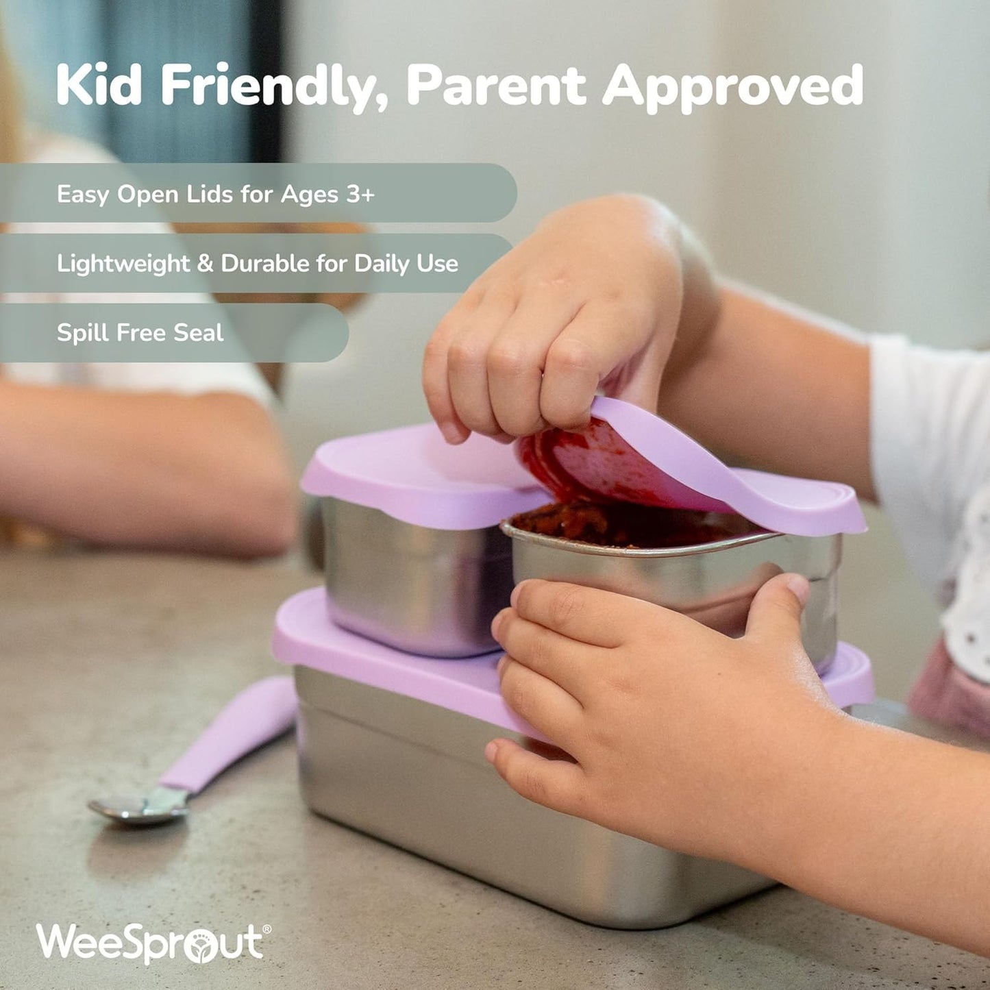 WeeSprout Stainless Steel Lunch Box Set - 750mL & 230mL Food Storage Nested Bento Boxes with Food Grade Silicone Lid - Leak Proof - Freezer Safe (Matte Green)