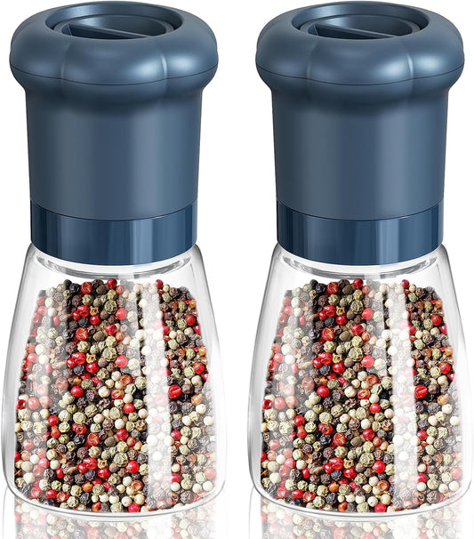 CIRCLE JOY Manual Salt and Pepper Grinder Set For Professional Chef, Refillable Salt and Pepper Shakers with Ceramic Blades, Adjustable Coarseness and BPA-free 180ml Glass Container, Short Blue