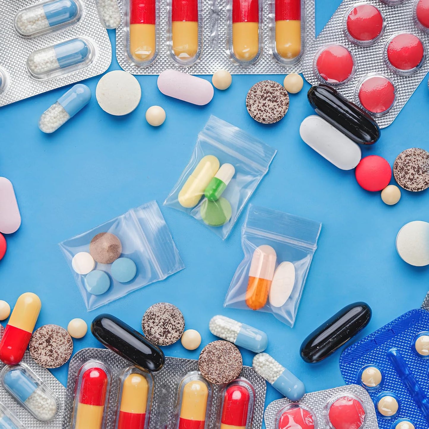 300pcs 1" x 1" Plastic Zip Bags, 2 mil Thick, Clear Small Pill Bag, Mini Zip Baggies, Reclosable Zipper Poly Bag for Travel, Storage, Packaging