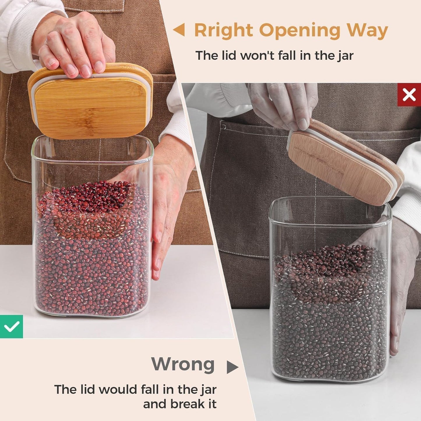 ComSaf 1.2 Gallon Wide Mouth Flour Sugar Storage Containers 2 Pcs, 148 oz Glass Storage Containers with Lids, Large Pantry Glass Jar with Lid, Big Jars for Rice, Flour, Sugar, Cereal, Cookie, Coffee