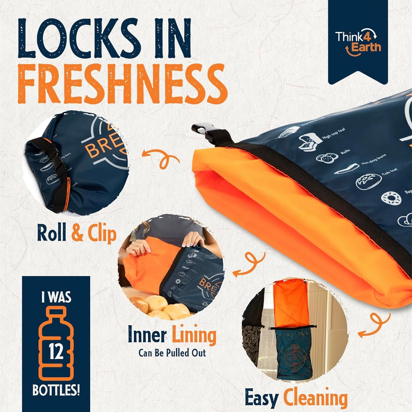 THINK4EARTH® Premium Blue Reusable Bread Bags for Homemade Bread – Durable & Washable(2 Pack)