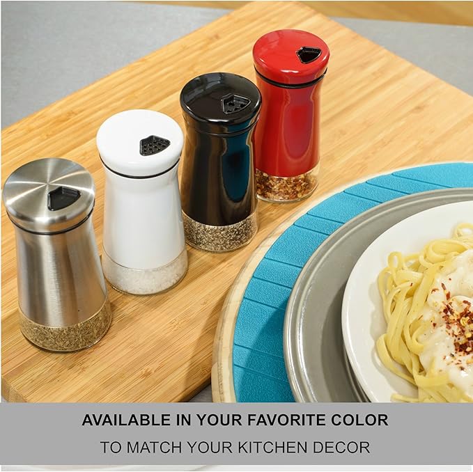 Salt and Pepper Shakers Set with Adjustable Pour Holes by CHEFVANTAGE - Stainless Steel