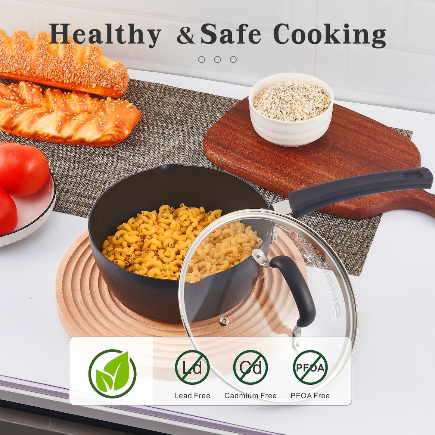 Nonstick Small Sauce Pan with Lid, 1.75 Quart and 2.4 Quart Sauce pan with Pour Spouts, Multipurpose Handy Little Saucepan with Stay Cool Handle, Small Pots for Cooking, Soups, Noodles, Milk