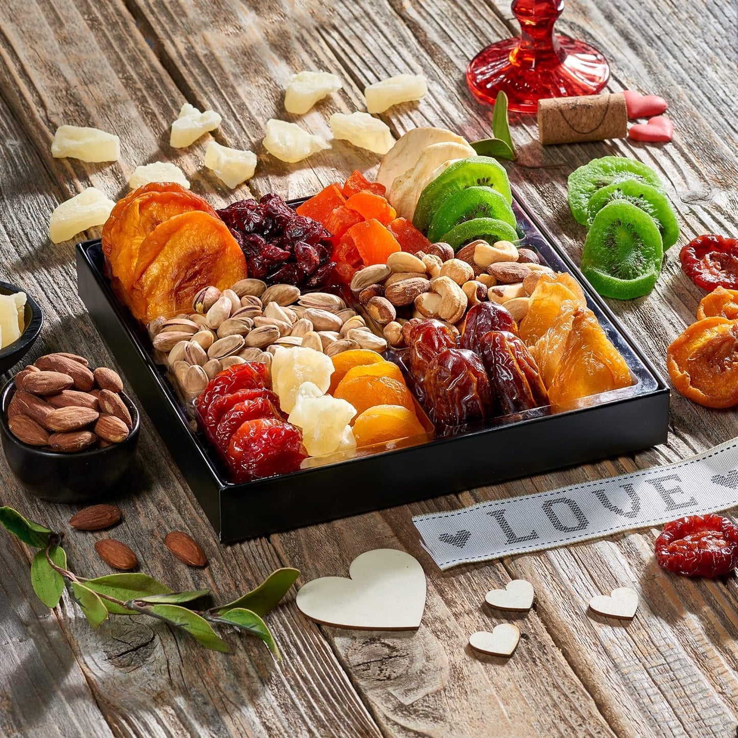 Dried Fruit & Nuts Gift Basket Arrangement Platter, Gourmet Food Snack Box, For Christmas, New Years, Birthday Care Package, Healthy Kosher - Her Him - 12 Snackberry Assortment (6-Pack)