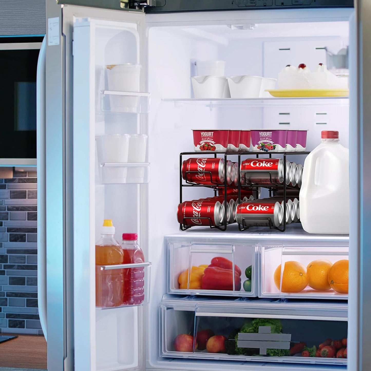 Sorbus Soda Can Rack Beverage Dispenser & Organizer for 12 Standard 12oz Cans - Refrigerator Compatible (1 Pack, Black)