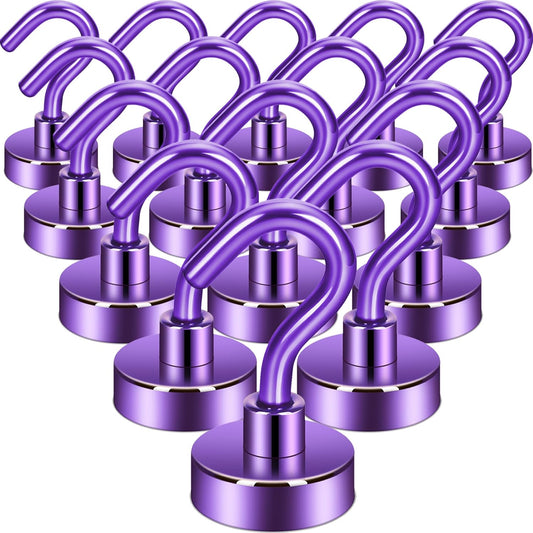 Neosmuk Magnetic Hooks,30lb+ Heavy Duty Earth Magnets with Hook for Refrigerator, Extra Strong Cruise Hook for Hanging, Magnetic Hanger for Curtain, Grill (Purple, 15 Pack)