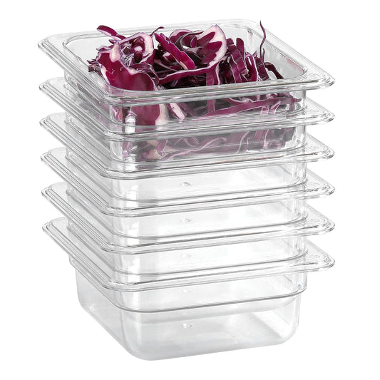 1/6 Clear Food Pans 6 pack 2.5 Inch Deep Pan Stackable Polycarbonate Food Pan for Commercial Kitchen Restaurant Use BPA free