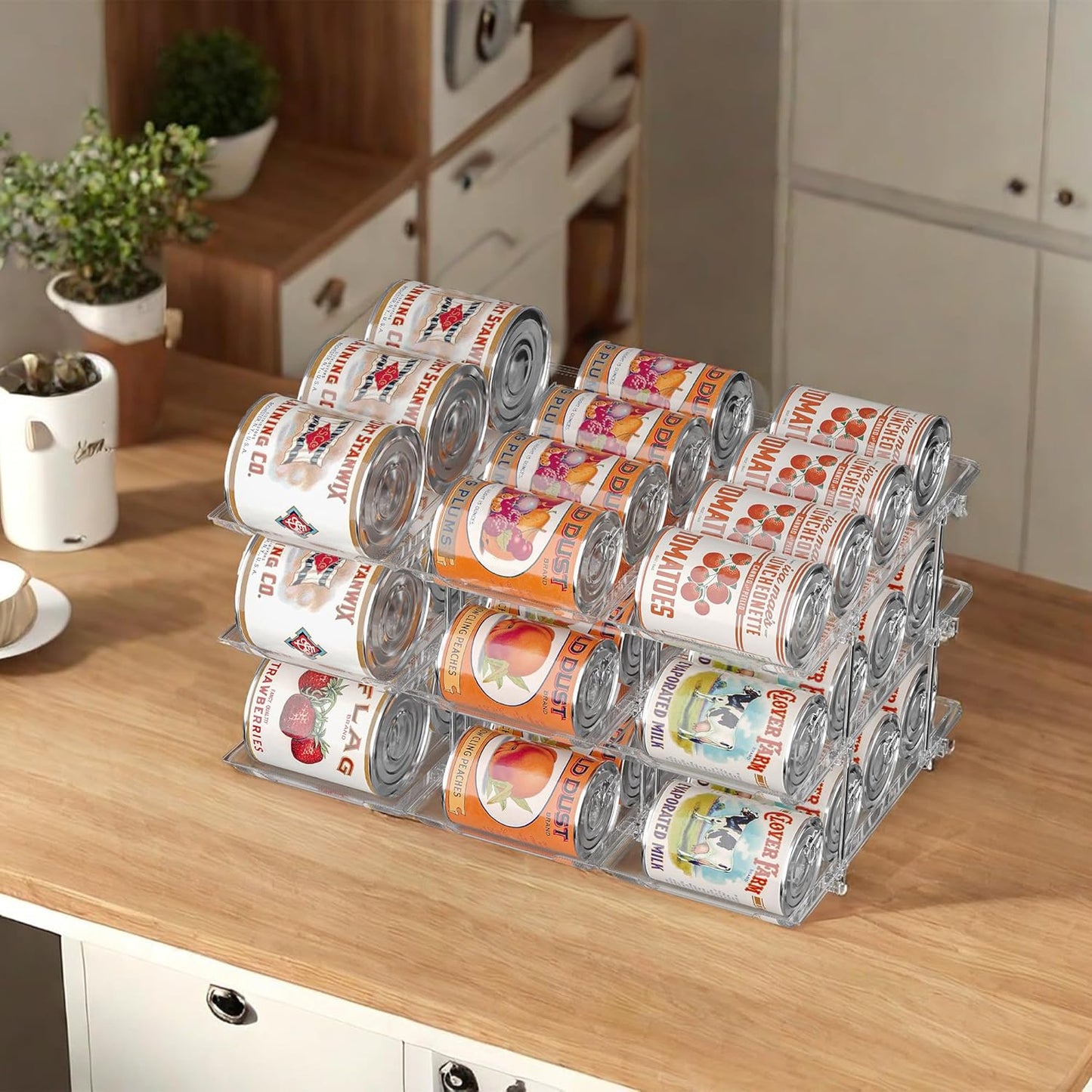 Can Organizer for Pantry Soda Can Organizer Automatic Rolling Food Pantry Storage Rack Can Dispenser for Fridge Holds 72 Cans, Fits 5.8-Inch Soda and Can, Set of 18