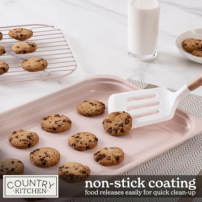 Country Kitchen Nonstick Stackable Bakeware Set - Deluxe Heavy Duty, Durable, Easy Release Baking Set, 8 Pcs, Pink