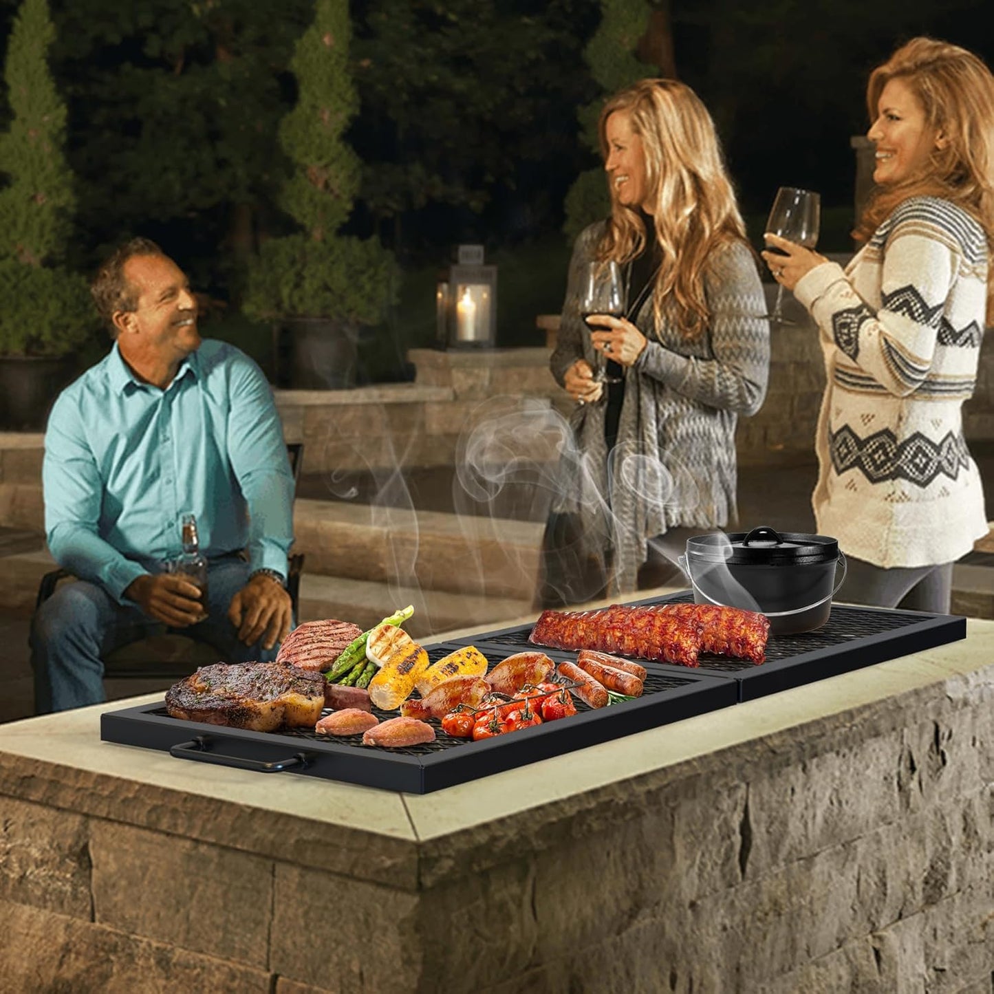 Onlyfire Foldable X-Marks Fire Pit Cooking Grate, Portable Rectangle Campfire Grill Grate with Handles, Heavy Duty Steel Campfire BBQ Grill for Outdoor, 40 inch