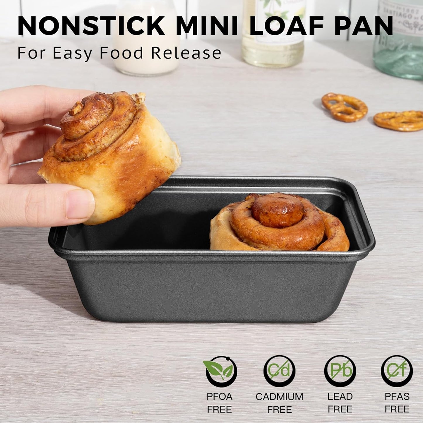 HONGBAKE Mini Loaf Pan for Baking Bread, 6 x 3.3 x 2 In Nonstick Small Banana Bread Tins Set of 3, Tiny Carbon Steel Meatloaf Pan - Dark Grey