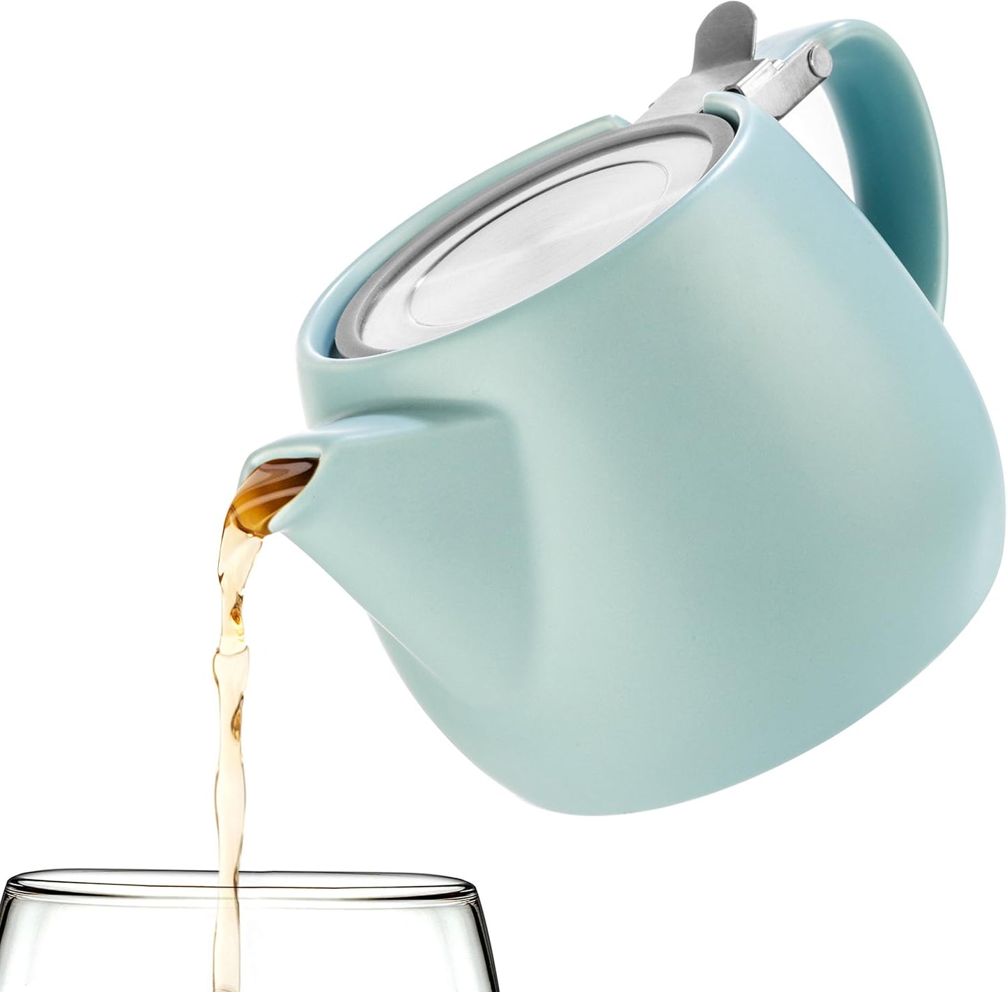 Tealyra - Pluto Porcelain Small Teapot Turquoise - 18.2-ounce (1-2 cups) - Matte Finish - Stainless Steel Lid and Extra-Fine Infuser To Brew Loose Leaf Tea - 540ml