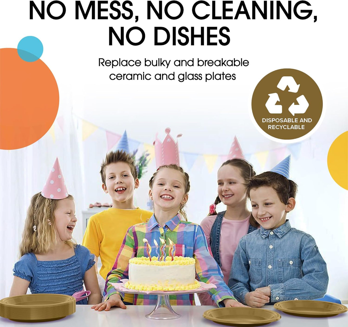 Exquisite Party Solids Gold Plastic Plates For Party 10" Gold Disposable Plates Heavy Duty Supplies 100 Pcs Plastic Dinnerware Sets Heavy Duty 350 GSM Disposable Dinnerware Set