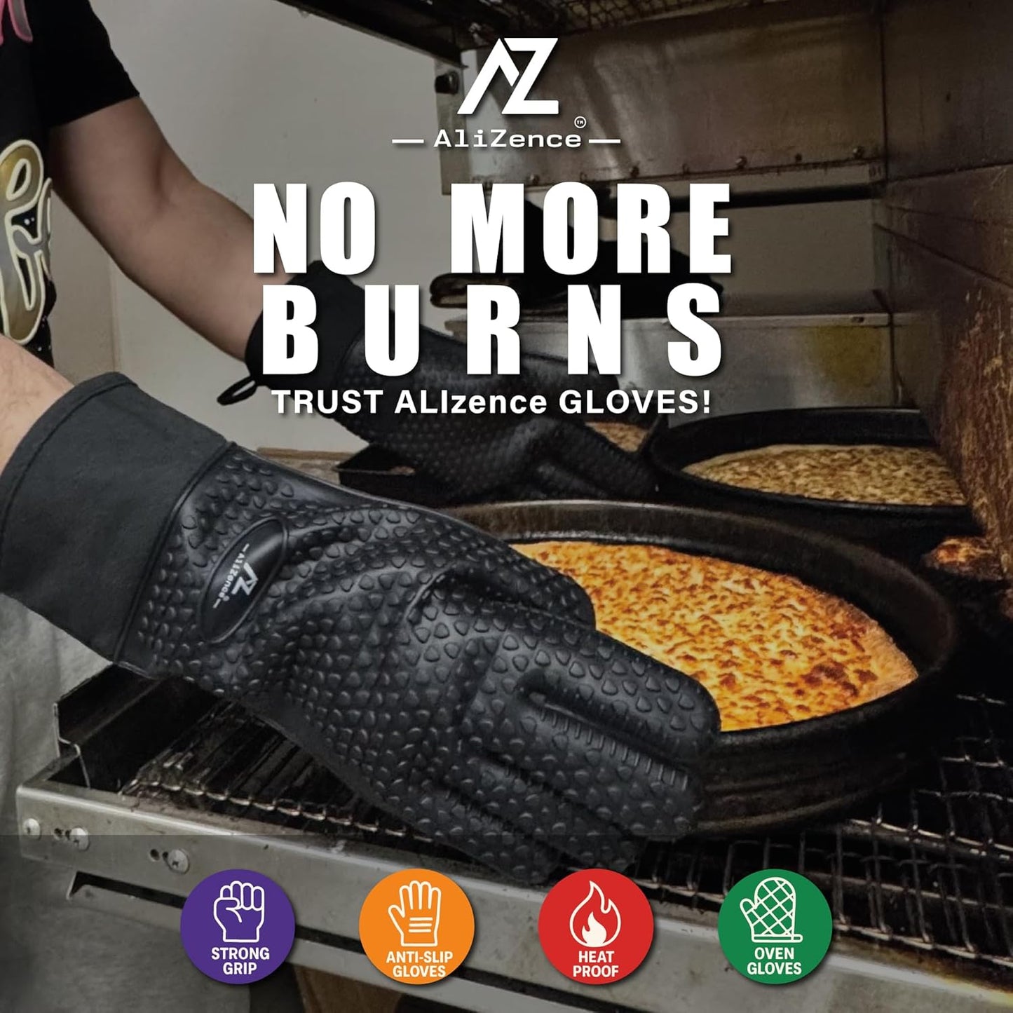 Silicone Smoker Oven Gloves & BBQ Set – Extreme Heat Resistant, Waterproof Oven Mitts, Mini Gloves, Hot Pads & Pot Holders for Cooking, Grilling, Baking & Fireworks, Extra Soft, Pack of 6. (Black)