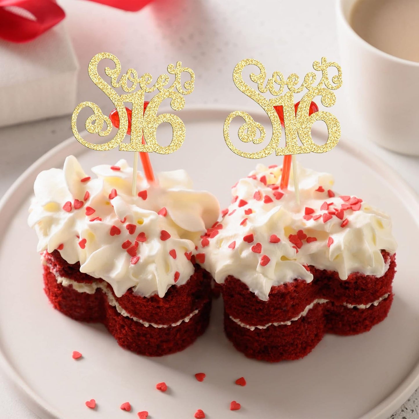 Gyufise 24 Pack Happy Sweet 16 Cupcake Toppers Glitter Sixteen 16th Birthday Cupcake Picks Cheers to 16 Years Old Cupcake Decorations for 16th Birthday Anniversary Party Cake Decorations Supplies Gold