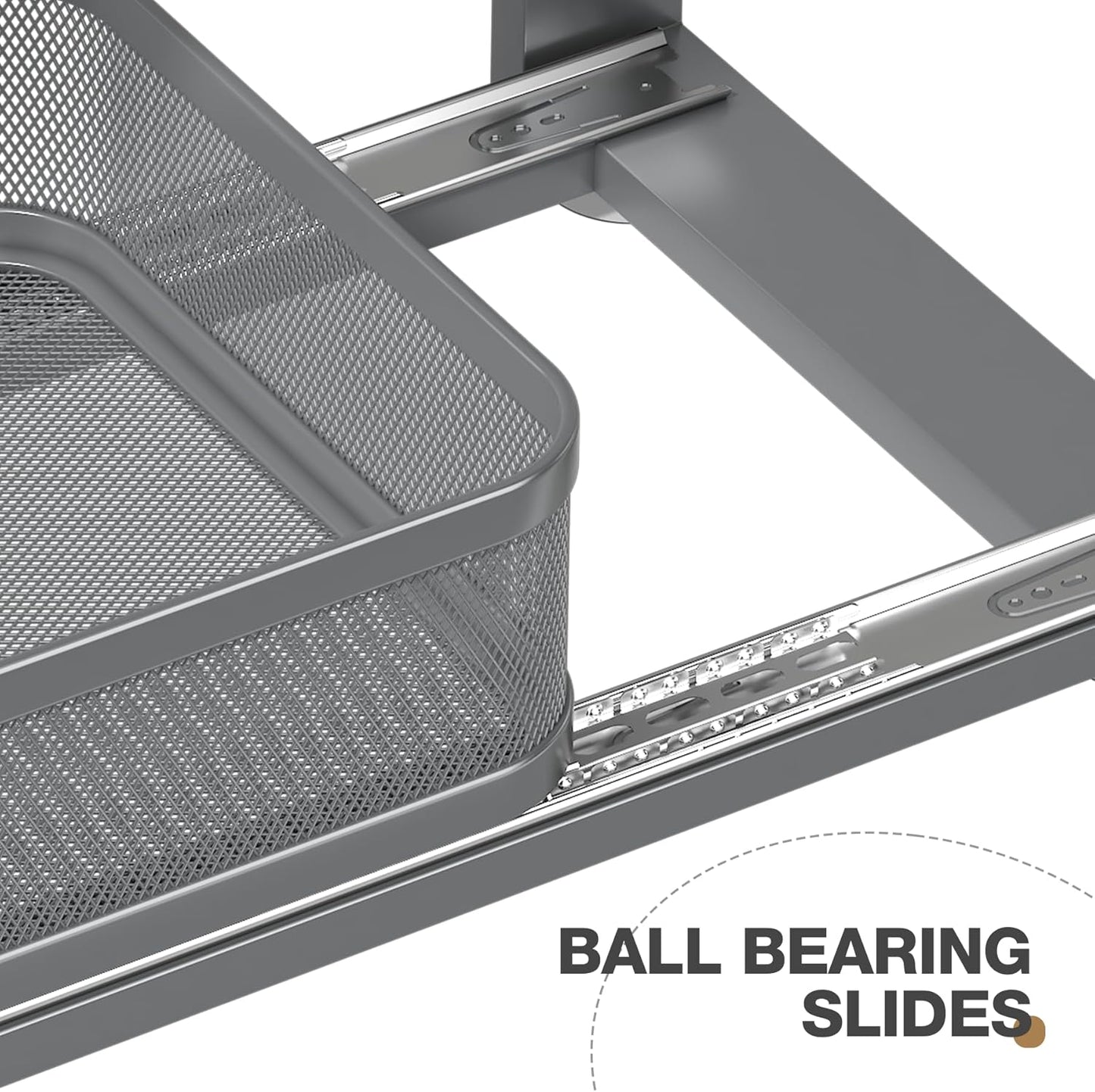 2 Pack 21IN-Depth Under Sink Organizer With Next-Gen Ball-Bearing Slides,2-Tier Precision Mesh Pull Out Cabinet Storage for Bathroom&Kitchen,Height Adjustable Drawers Shelf,Anti-rust-Grey