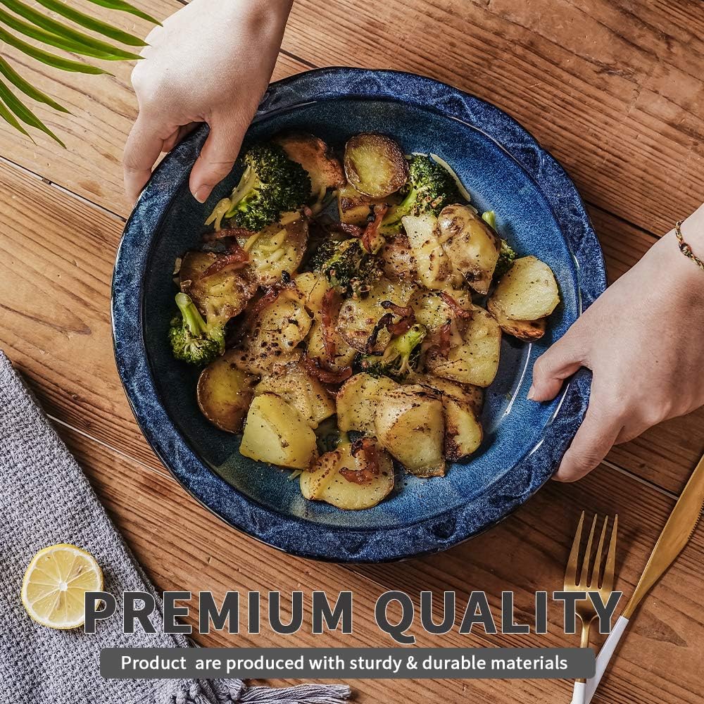 KOOV Ceramic, 9 Inches Pie Plate, Pie Dish for Dessert Kitchen, Round Baking Dish Pan for Dinner, Wrapping Upgrade, Reactive Glaze (Nebula Blue)