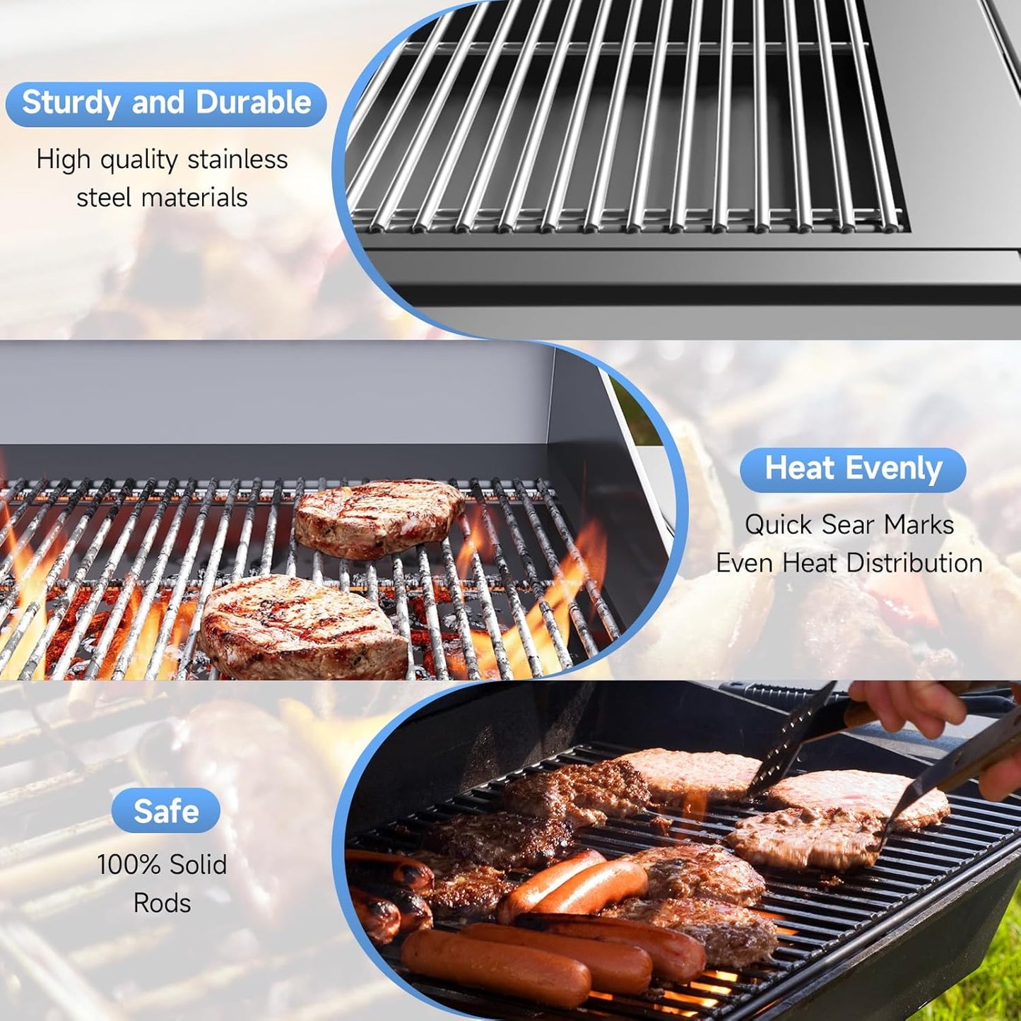 3Pack Stainless Steel Replacement Grill Parts for Weber Genesis 2 GS4 Grates 66089 66097 LX 400 SER GBS S-435, Weber Genesis II E-410, E-435, S-435, SE-410, Kitchen-aid 720-0856V 740-0781