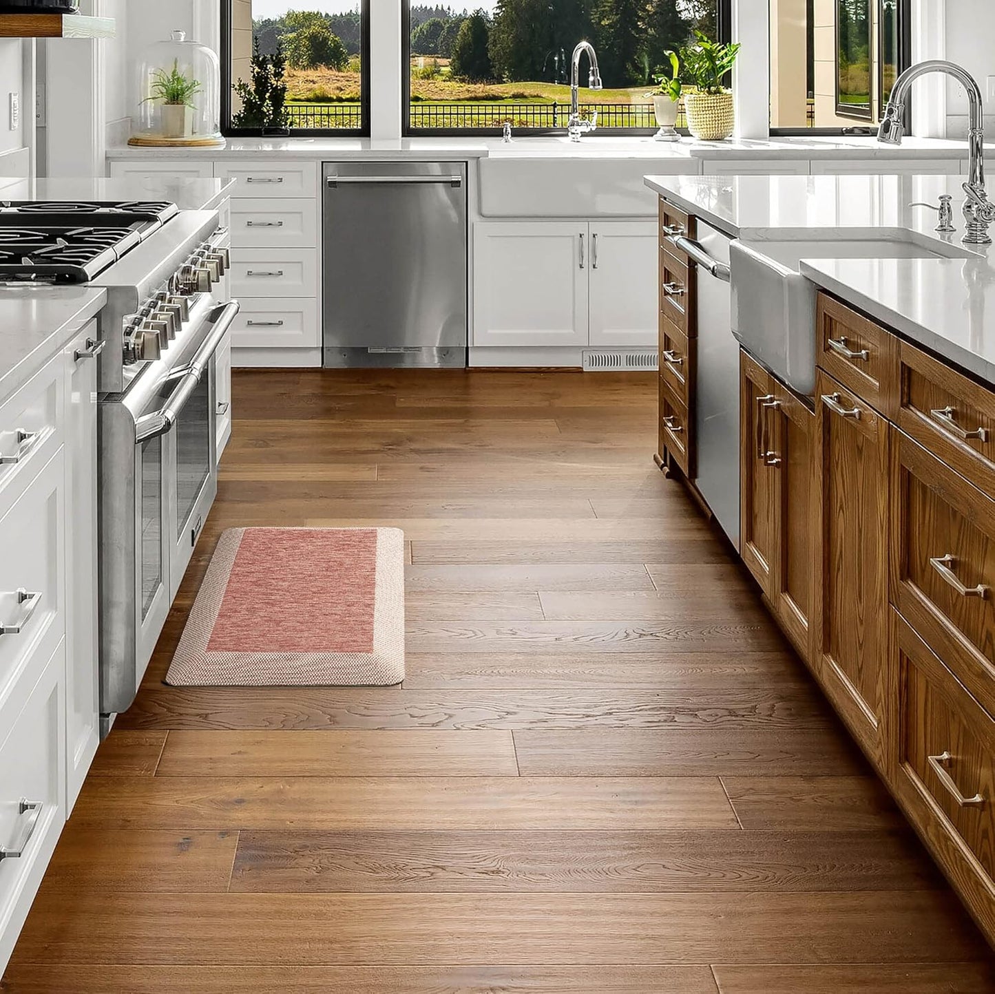 Martha Stewart Mira Modern Heathered Solid Anti-Fatigue Air-Infused Kitchen Mat, Spice Red, 19.6"x32"