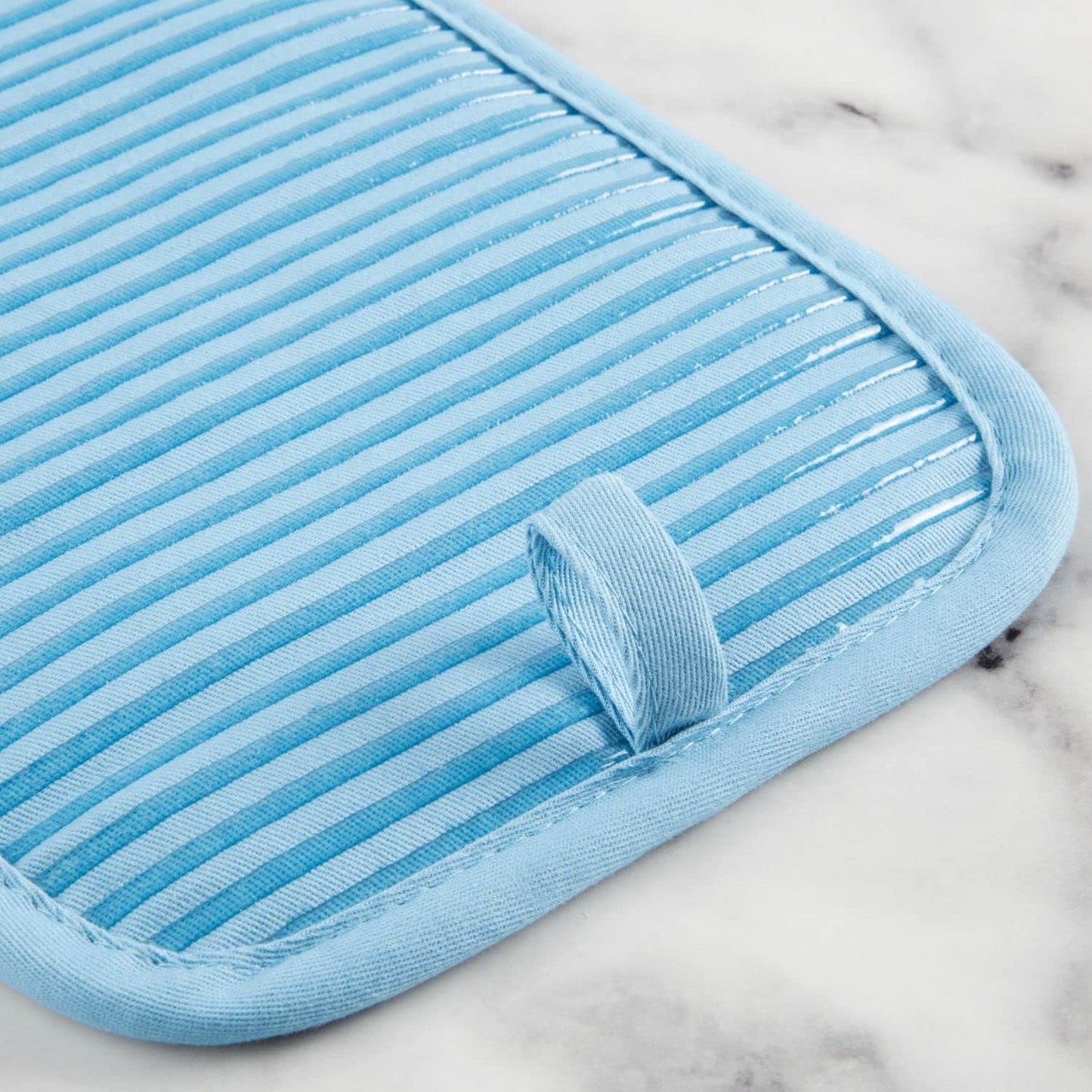 KitchenAid Quilted Cotton Terry Cloth Oven Mitt, Pot Holder Heat Resistant, 16"x26", 7"x13" & 7"x10", Blue Velvet