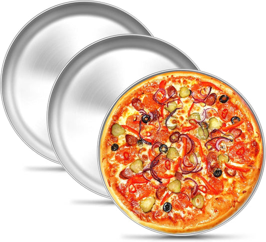TeamFar Pizza Pan Set, 9 Inch Stainless Steel Round Pizza Trays, Metal Pizza Dish Plates for Oven Bakeware Baking Serving, Non-Toxic & Sturdy, Easy Clean & Dishwasher Safe, 3 PCS