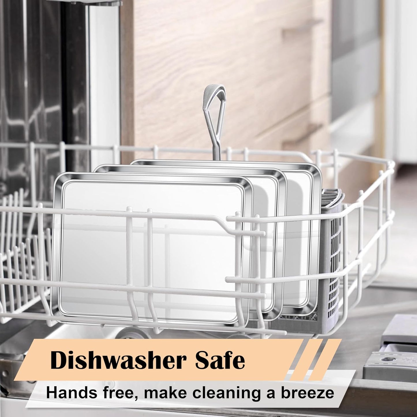 E-far 3 Pack Toaster Oven Trays, 9.4”x7.3” Stainless Steel Small Baking Cookie Sheets, Mini Non-toxic Metal Baking Pans for Cake, Healthy & Rust Free, Mirror Finish & Dishwasher Safe