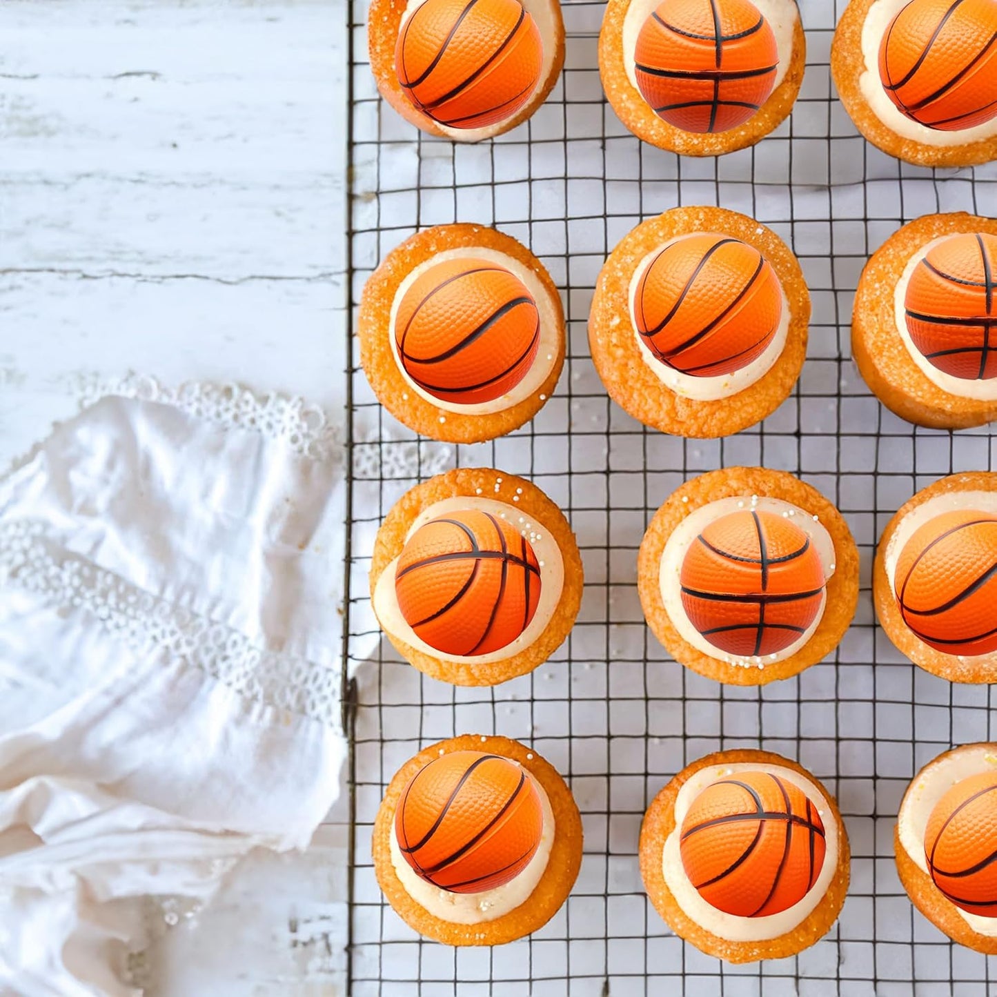 Ephlyn 10 Pack 3D Basketball Cupcake Toppers Basketball Cake Toppers Decorations for Sports Theme Baby Shower Birthday Party Cake Decorations Supplies