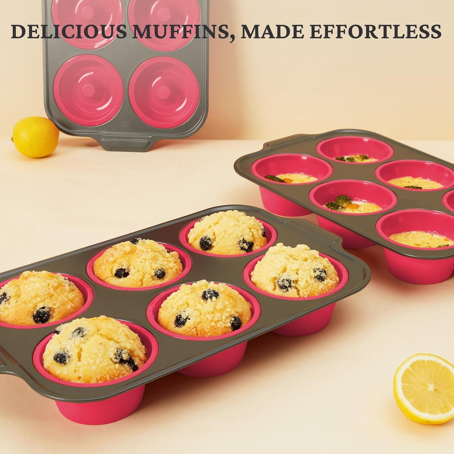 BRONYPRO Jumbo Silicone Muffin & Cupcake Pan for Baking with Metal Frame, Extra Large 3.5dia Muffin Tins Easy to Pop Nonstick Non Toxic Bakeware for Oven, Rose Pink