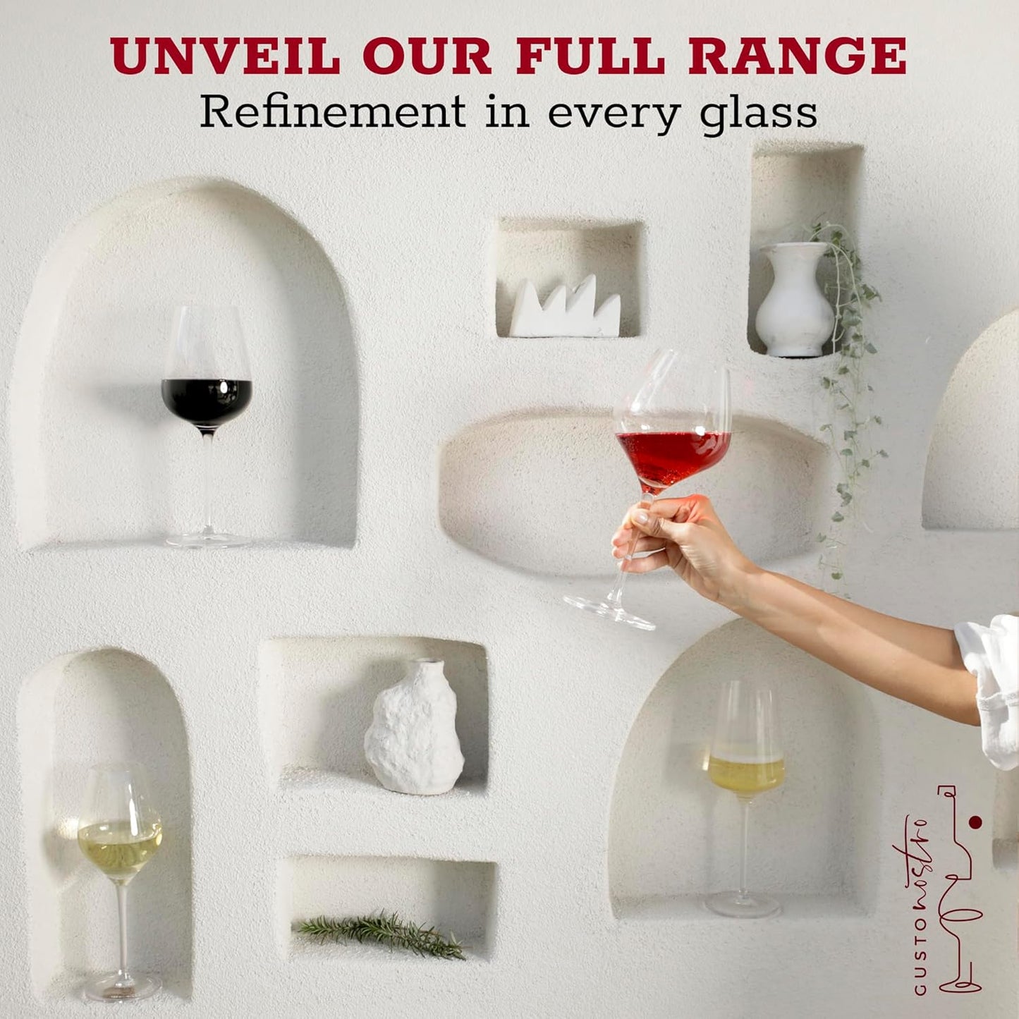 Gusto Nostro Crystal Wine Glasses Set of 2, 22 Oz Long Stem Modern Wine Glasses for White and Red Wine, Dishwasher Safe, Fancy, Elegant, Large and Tall Wine Glass for Wedding Christmas Anniversary