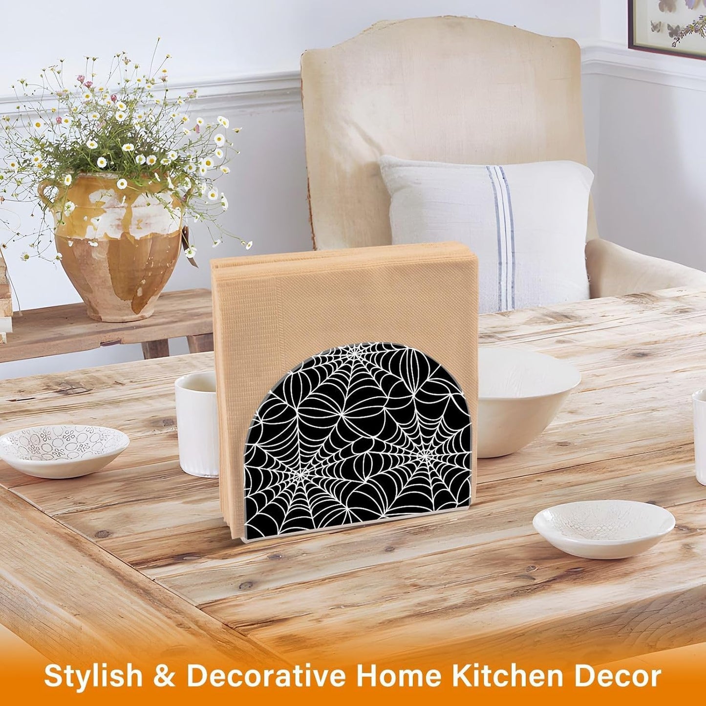 Halloween Spiderweb Napkin Holder for Table Paper Napkins Holder Acrylic Tissue Dispenser Kitchen Dining Room Bathroom Party Car Decor