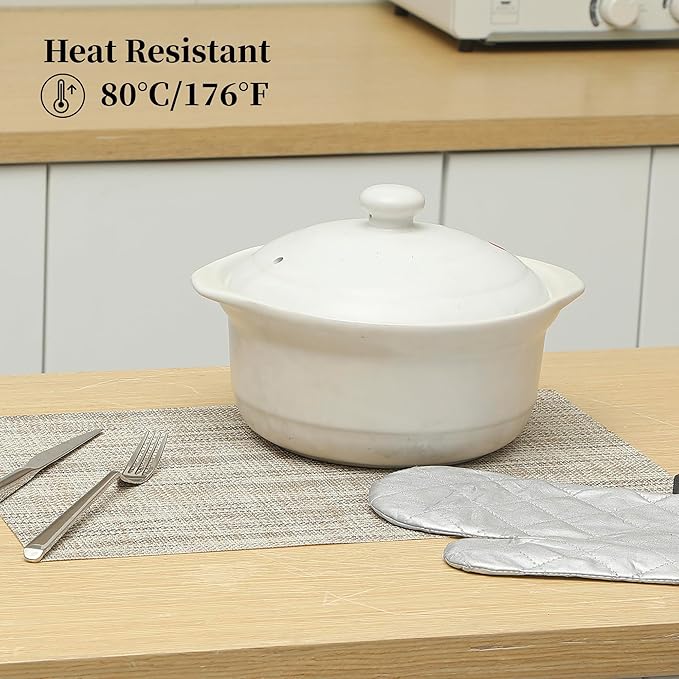 Leetaltree Linen Yellow Placemats Set of 8 - Heat Resistant Non-Slip Place mats for Dining Table, Washable Durable PVC Vinyl Woven Table Mats（Linen Yellow, 8）