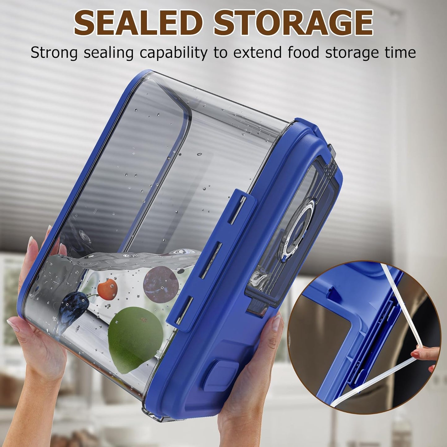 Bread Box For Kitchen Countertop, Airtight Bread Storage Container, Bread Keeper For Homemade Bread, Cookies, Cereal, Fruits, Large Blue.