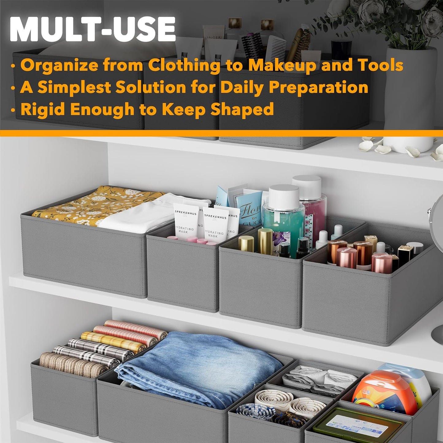 SpaceAid Drawer Organizer Clothes, 12 Pack Dresser Organizer Bins for Nursery, Closet Organization and Storage Dividers for Clothing, Baby Clothes, Underwears, Socks (Grey)