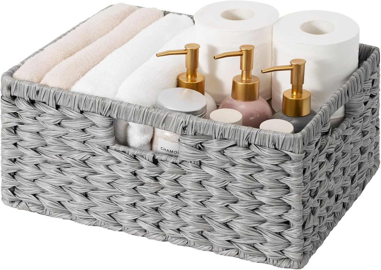 GRANNY SAYS Wicker Storage Baskets for Shelves, Waterproof Wicker Baskets for Organizing, Woven Basket for Shelves, Decorative Basket for Living Room, Grey