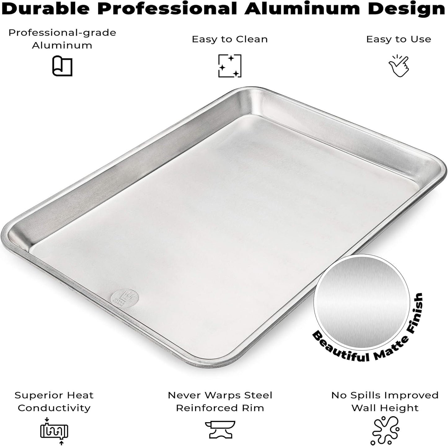 Ultra Cuisine Aluminum Baking Sheet with Stainless Steel Cooling Rack Set -Half Sheet Size Pan 13 x 18 inch, Durable Rimmed Sides, Easy Clean, Commercial Quality for Cooking and Roasting