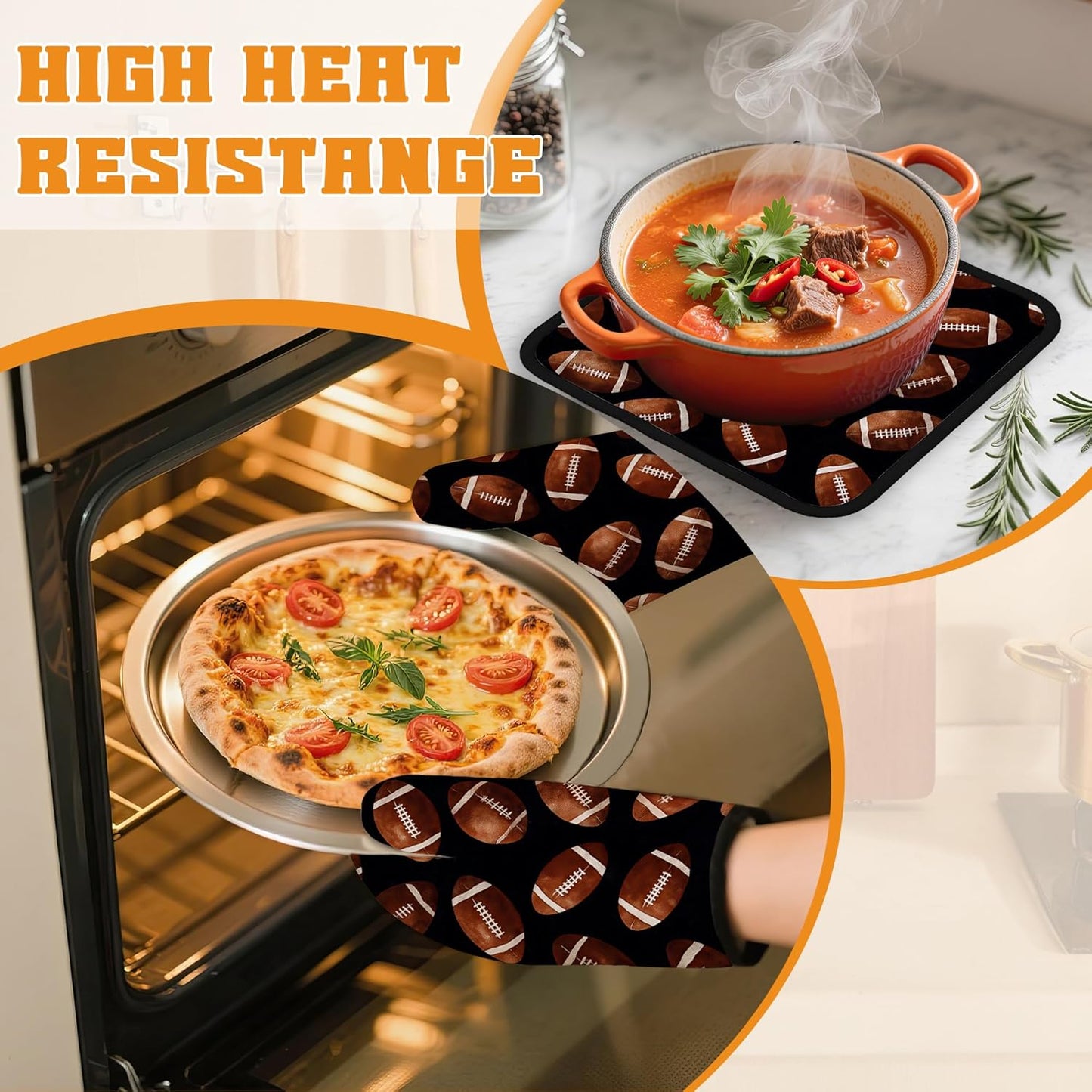 American Football Oven Mitts and Pot Holders,Heat Resistant Oven Mitts Gloves and Pot Holder for Home Kitchen Decorations Cooking Baking BBQ Gifts,Set of 4