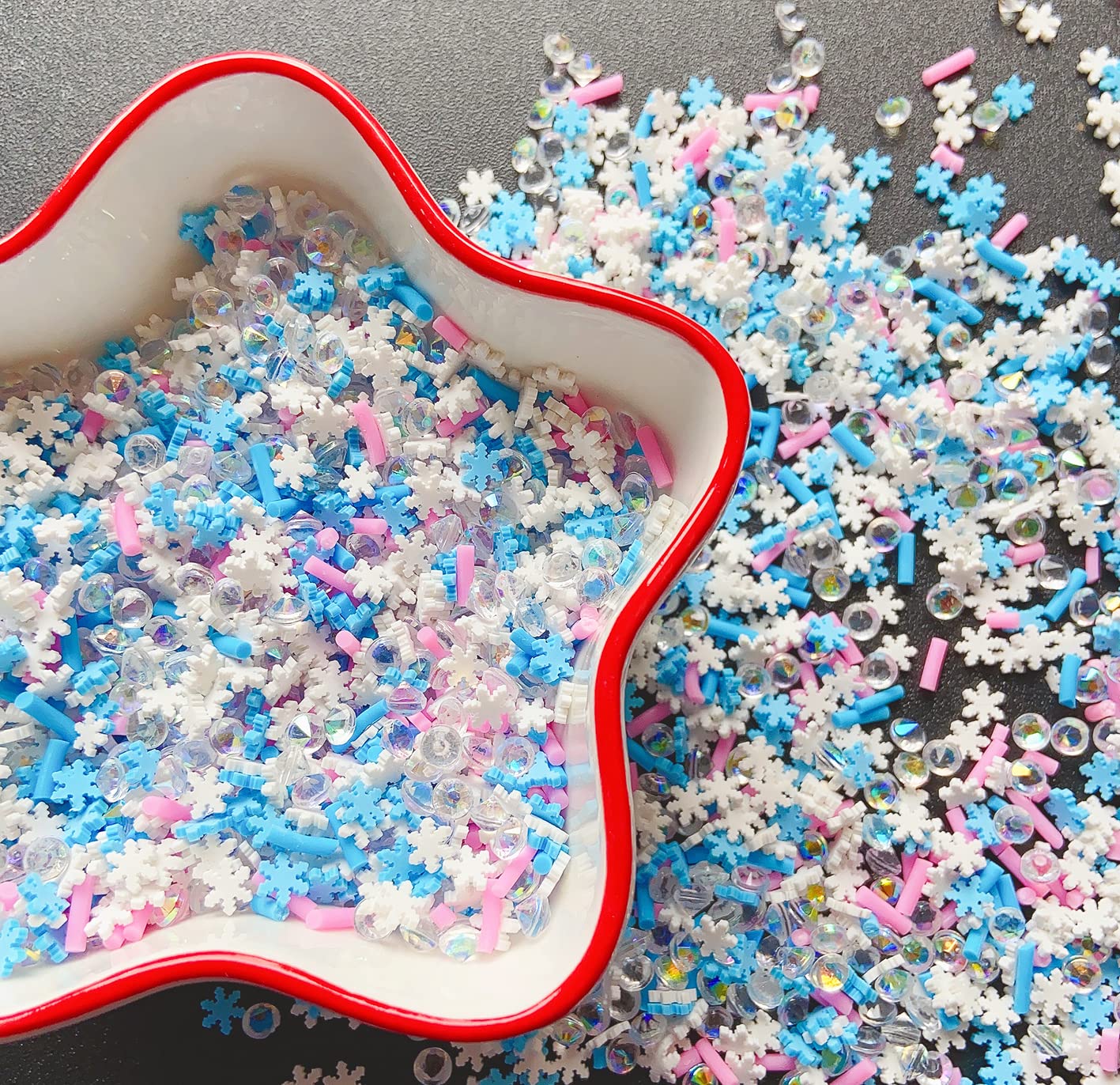 EHOPE Fake Sprinkles Fake Christmas Sprinkles Fake Candy Sprinkles Clay Sprinkles Polymer Sprinkles Polymer Clay Slices for Nail Art DIY Crafts Cake Phone(40G-Sugar granules+Snowflake-21)