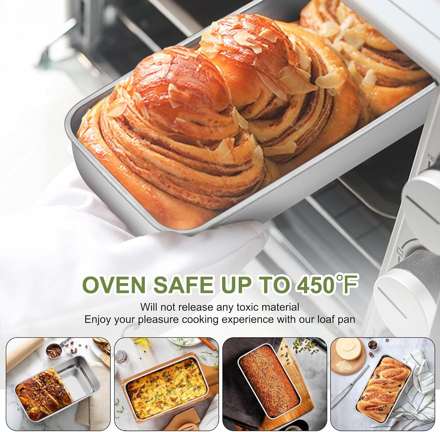 P&P CHEF Loaf Pan Set, 9 x 5 Inch Bread Pans, Stainless Steel Loaf Toast Baking Pans For Bread Meatloaf Lasagna Cake, Healthy & Non Toxic, Oven & Dishwasher Safe,(Silver, 1Pc)