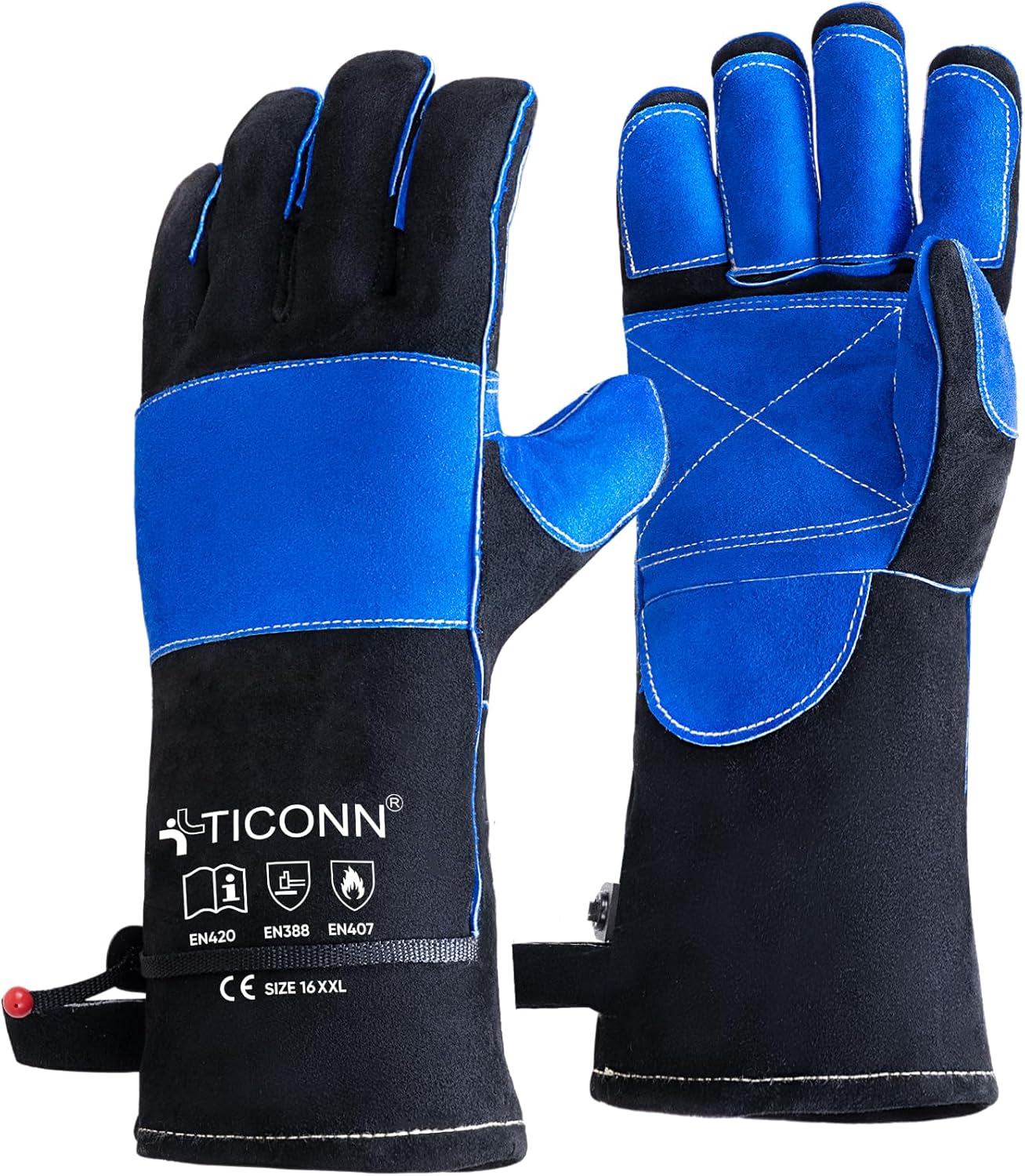 TICONN Welding Gloves, 16 IN L/XL/XXL 1000°F Heat-Resistant Fireproof Leather Gloves for Welders, Stick, Forge, Mig, Tig, BBQ