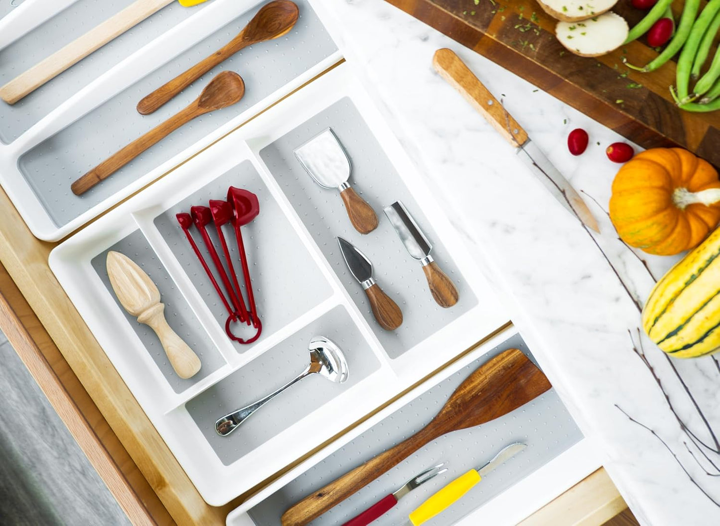 Madesmart Classic 4-Compartment Drawer Organizer Gadget Tray, Plastic Multipurpose Storage Bin for Drawers, White