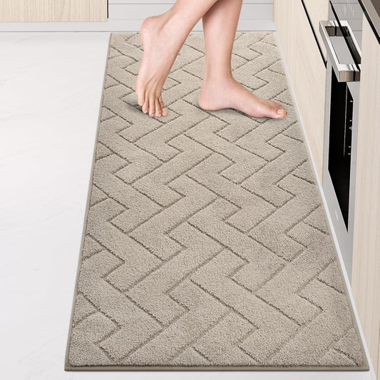 Machine Washable Kitchen Rugs 24" x 70", Non-Slip Kitchen Runner Rugs Mats for Floor, Absorbent Comfort Standing Mats for Kitchen, Sink, Laundry and Hallway, Rolled Packaging, Taupe