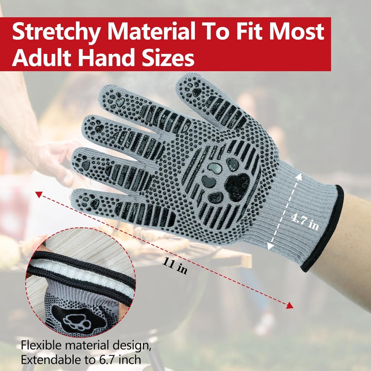 UBeesize BBQ Gloves (Bear Paw), 1472°F Heat Resistant Grill Gloves, Fireproof Oven Gloves for Cooking, Non-Slip Fire Gloves for Grilling, Barbecue, Smoker, Baking, Frying