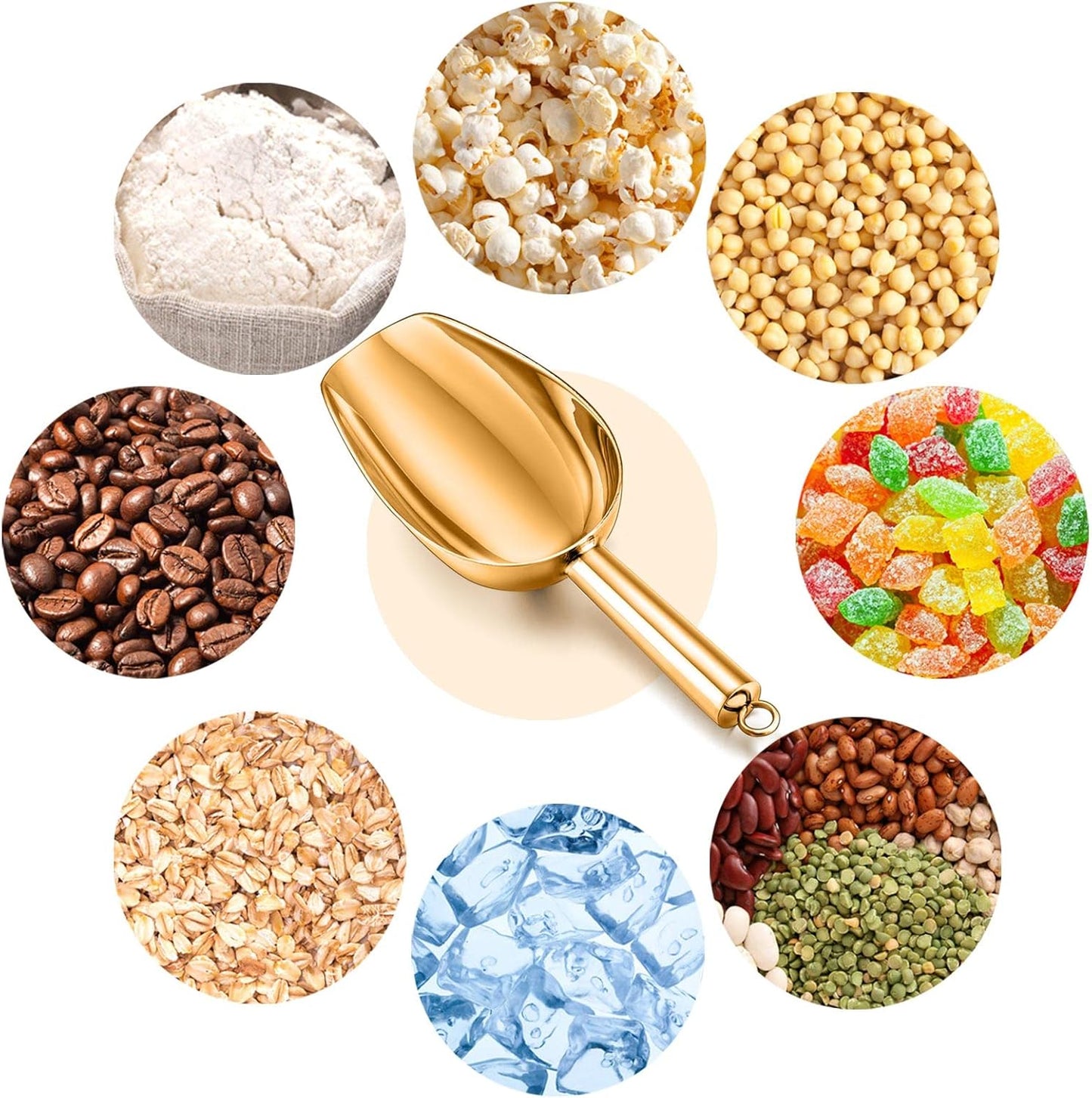 TeamFar Ice Scoops, 5oz Stainless Steel Canister Small Ice Candy Scoop for Kitchen Dispenser Buffet Jars, Healthy & Sturdy, Multi-use & Mirror Finish, Dishwasher Safe-2 PCS