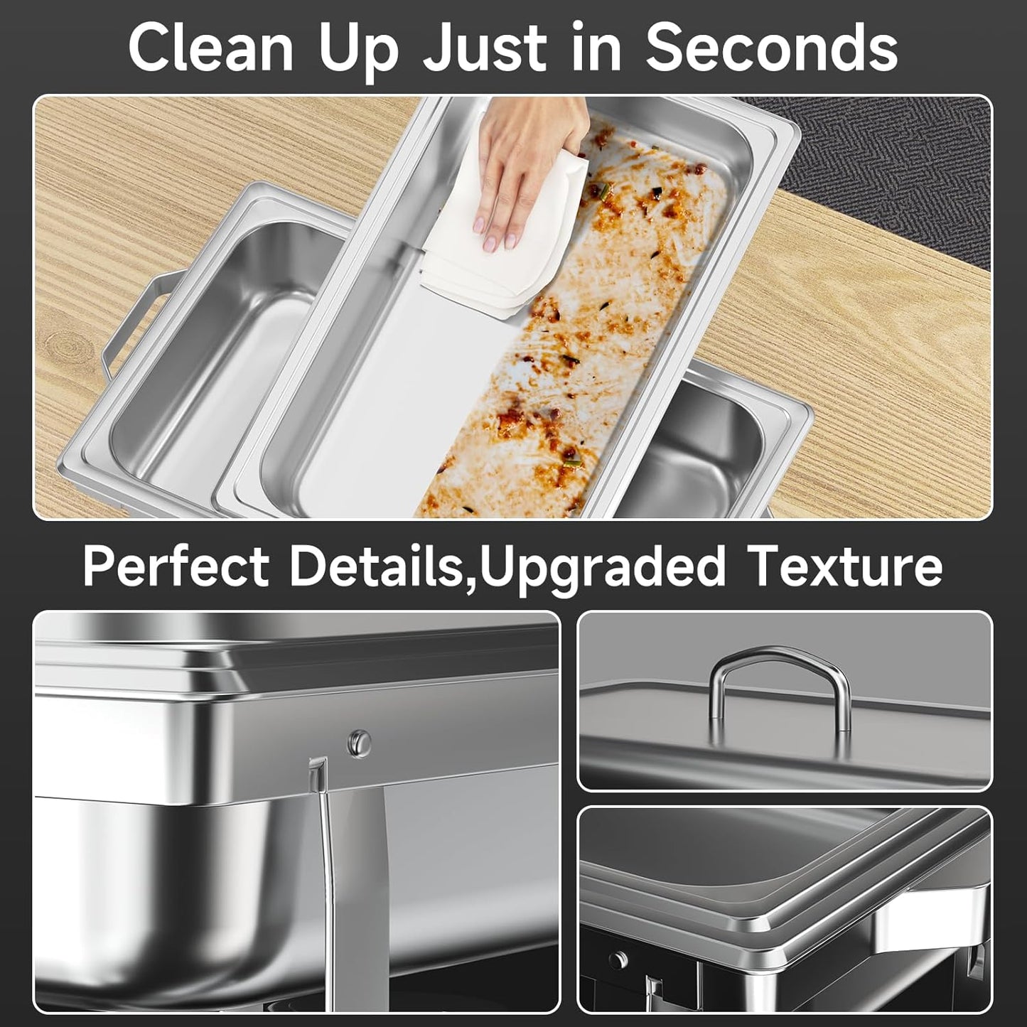 Chafing Dishes for Buffet 4 Pack, 9QT Chafing Dish High Grade Stainless Steel Chafer Complete Set,Steel Handle, Catering Events Complete Buffet Warmer Set (Silver, 4)