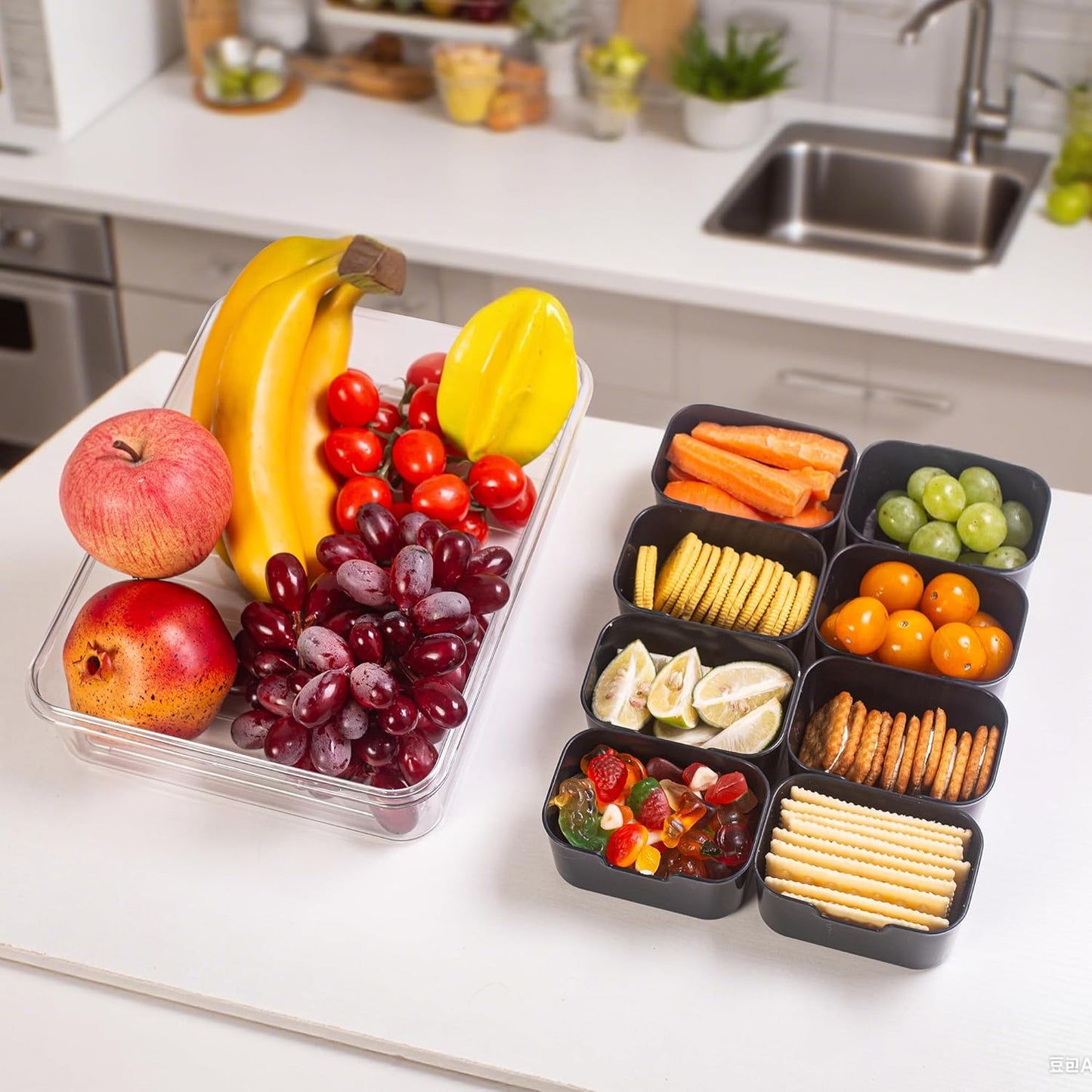 Divided Serving Tray with Lid and Handle - Snackle Box Charcuterie Container for Portable Snack Platters Organizer for Candy, Fruits, Nuts, Snacks - Perfect for Party, Entertaining, Black