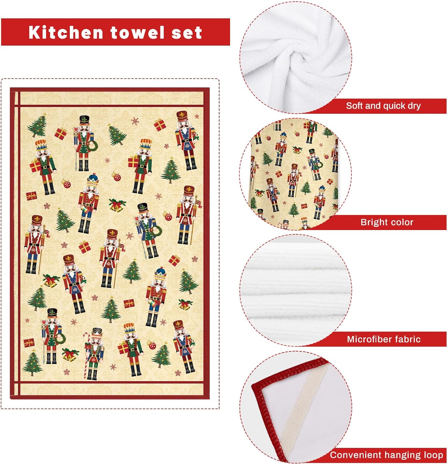 Christmas Nutcracker Kitchen Towels and Oven Mitts Set 4Pcs, Soft Absorbent Dish Cloth Heat Resistant Oven Gloves for Cooking Baking Kitchen Decoration, Gifts for Her