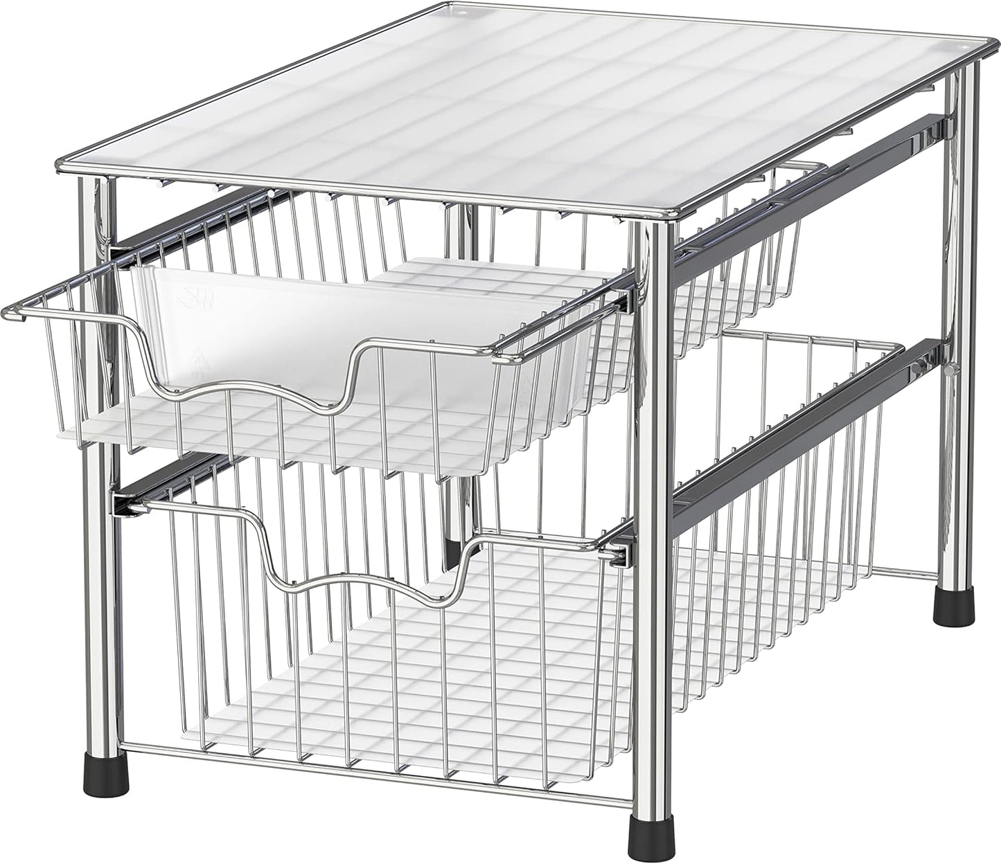Simple Houseware Stackable 2 Tier Sliding Basket Organizer Drawer, Chrome